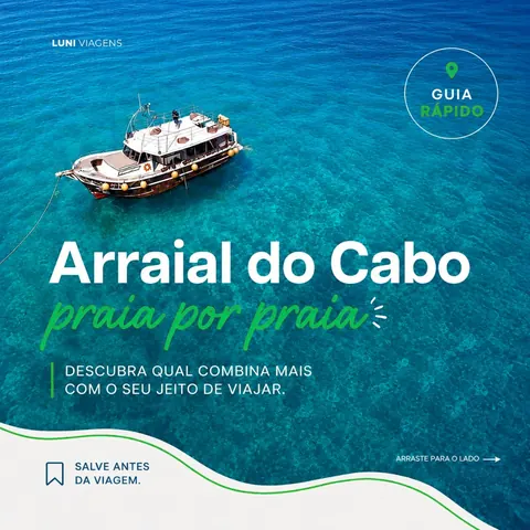 Post da Luni: guia rápido de Arraial do Cabo praia por praia, com um barco no mar azul